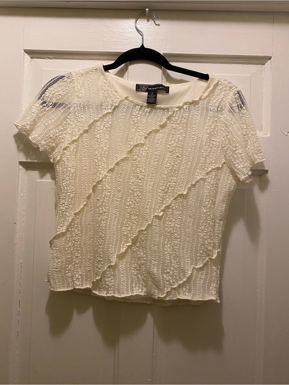 Cream Short-Sleeve Textured Ruffle Blouse